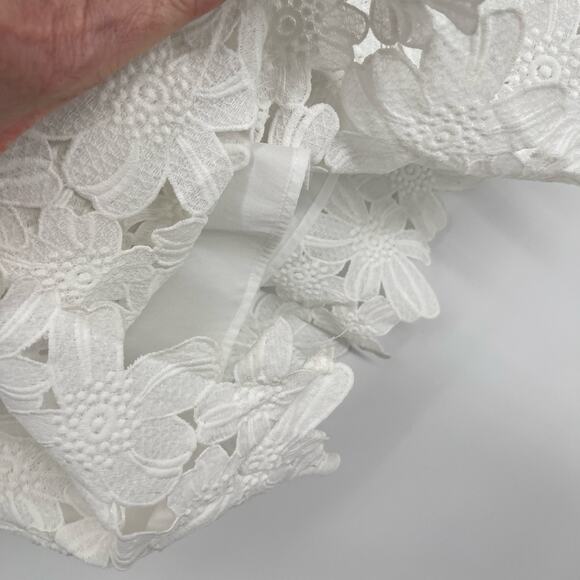 Summersun Silk Blend Floral Embroidered Cut Out Dress Sz M White Side Zip Snaps - Picture 7 of 14